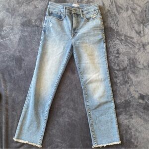 Good American Good Icon Straight Leg Jeans Raw Hem Light Wash Size 8/29